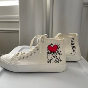 H&M X KEITH HARING Sneakers Men's SIZE 8.5 41 High Top White Pop Art Casual